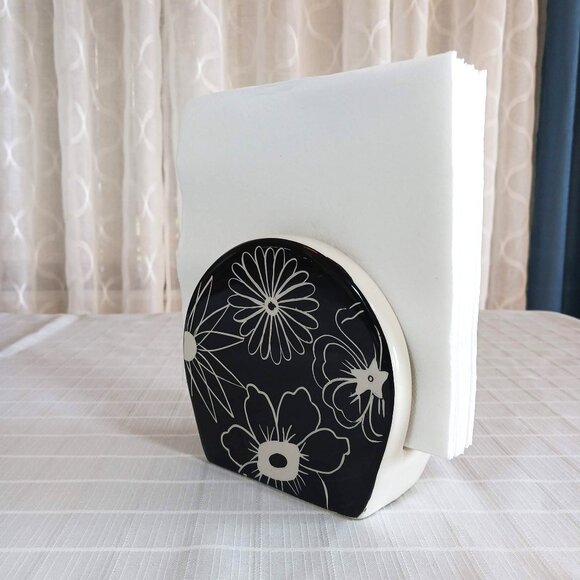 Jay Import Retro Floral Napkin Holder Black/White ~5" High - Picture 6 of 8